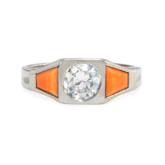 Art Deco coral and diamond ring, France