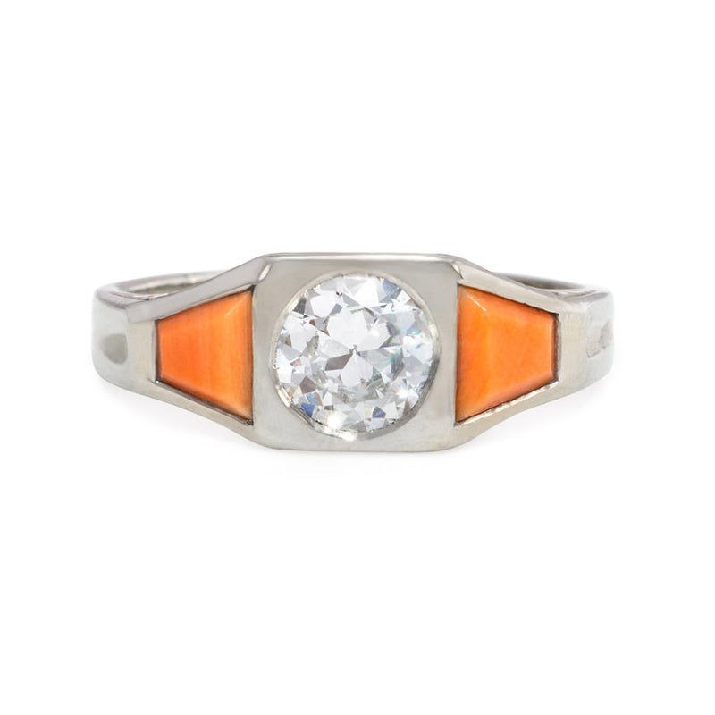 Art Deco coral and diamond ring, France