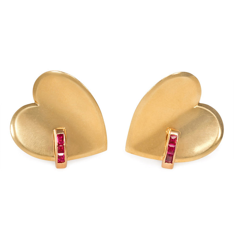 Retro ruby and gold heart earrings.