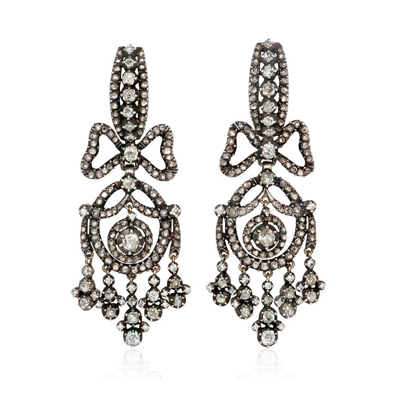 Antique style diamond fringed pendant earrings
