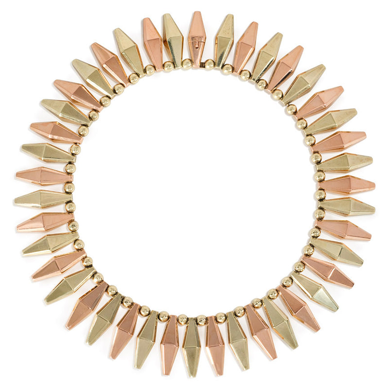 Retro two-color gold necklace, in 14k. Sparkes