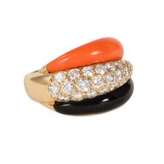Carved onyx, coral and diamond ring, Van Cleef & Arpels