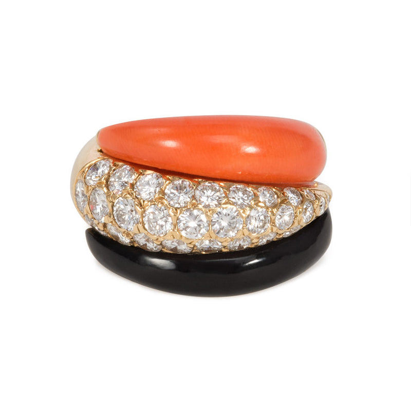 Carved onyx, coral and diamond ring, Van Cleef & Arpels