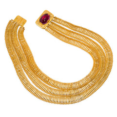 Georgian gold three-row necklace with garnet clasp