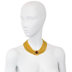 Georgian gold three-row necklace with garnet clasp