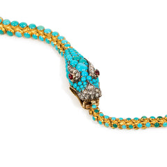 Antique gold and turquoise snake necklace