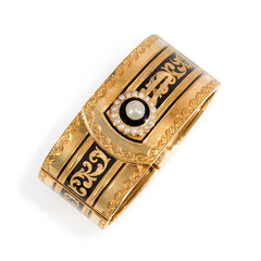 Antique gold and enamel buttoned cuff bracelet