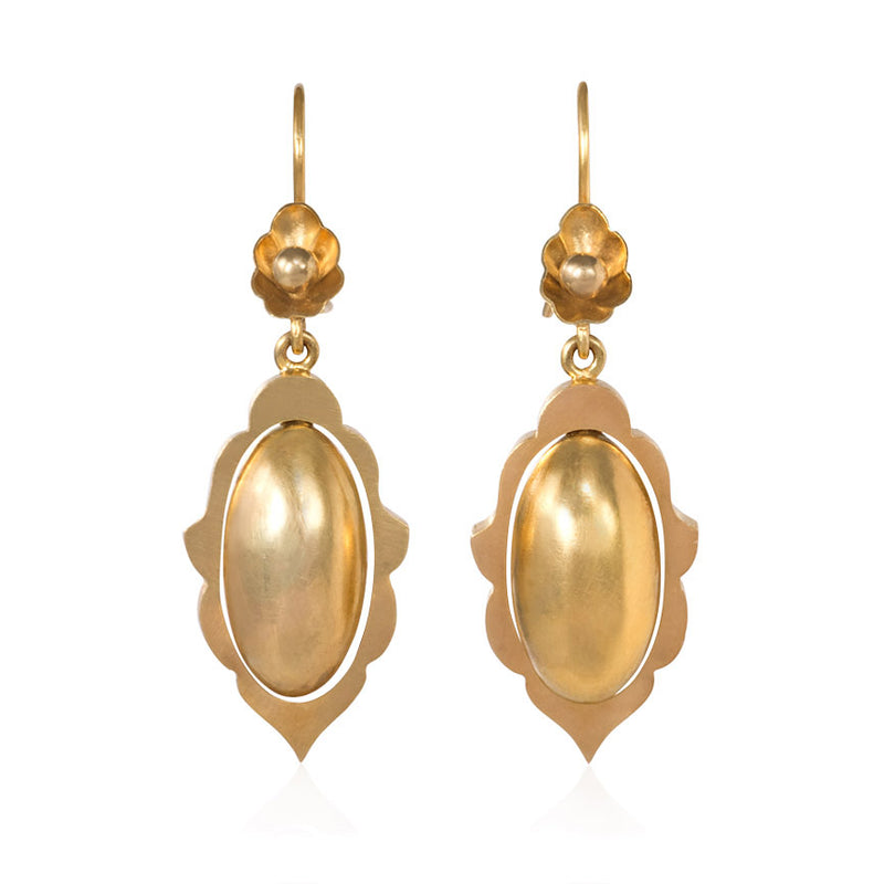 Antique gold oblong pendant earrings