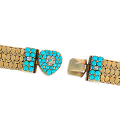 Antique gold and turquoise heart bracelet