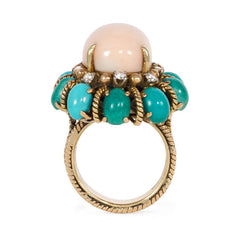 Angel skin coral and turquoise cluster ring