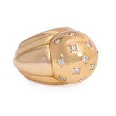 Retro gold domed ring with diamonds