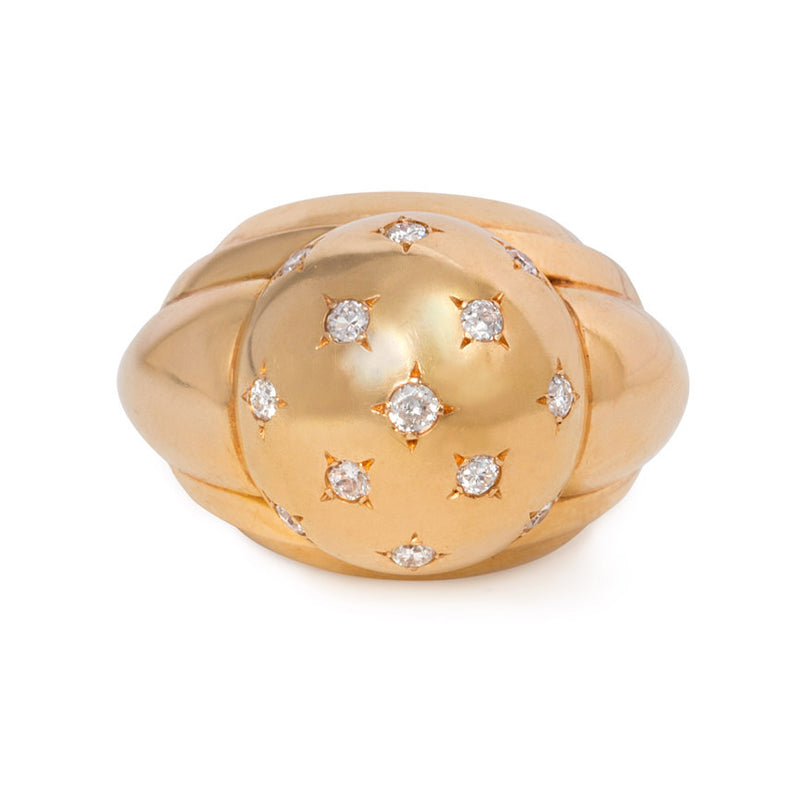 Retro gold domed ring with diamonds