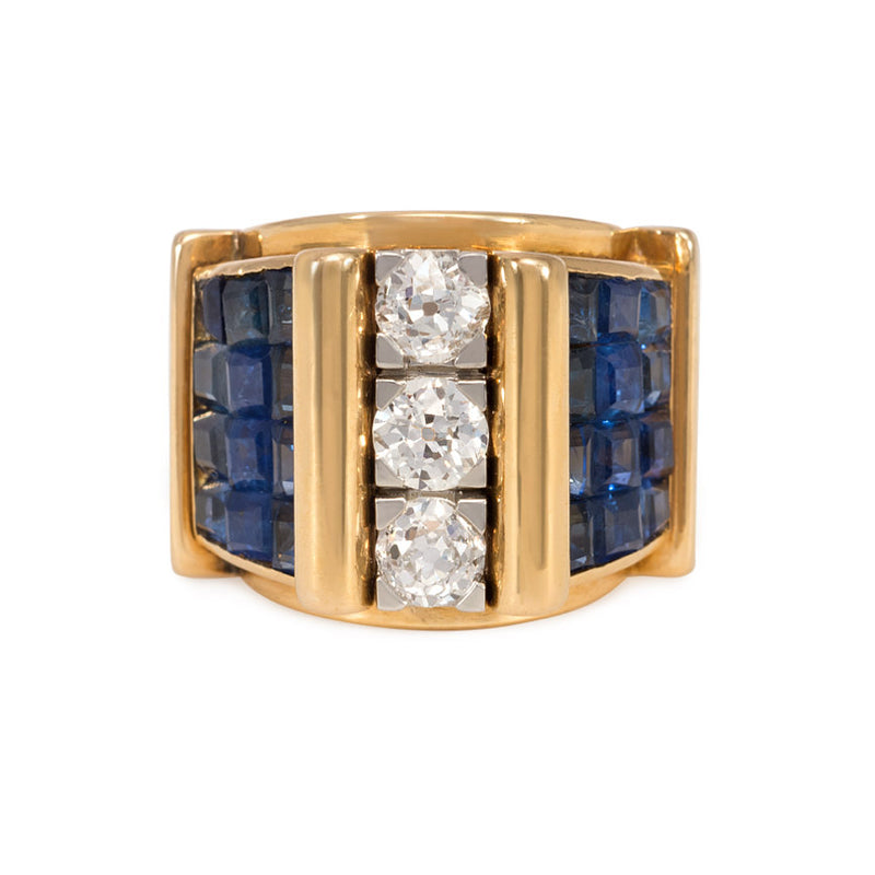 Retro odeonesque sapphire and diamond ring