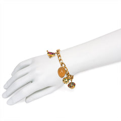 Retro French gold and multigem charm bracelet