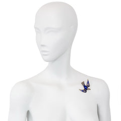 Antique enamel and diamond swallow brooch or pendant, France