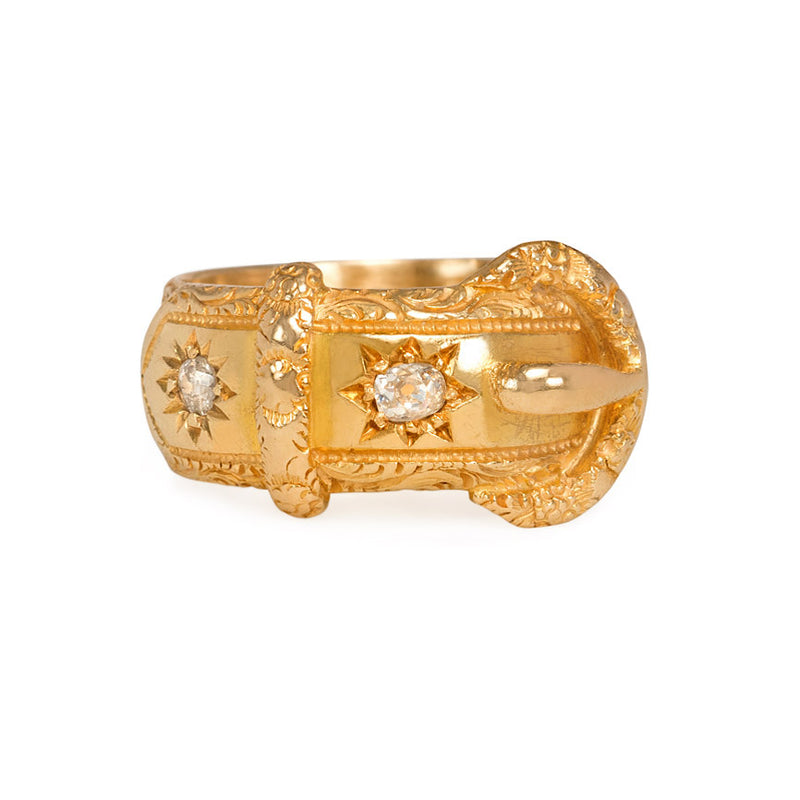 Antique gold and old-mine diamond garter ring
