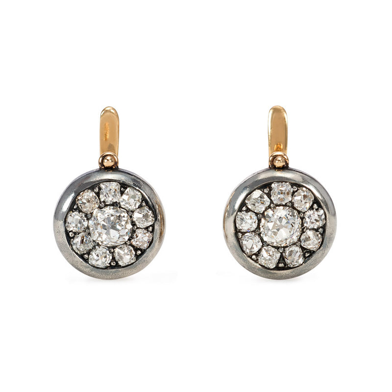Antique old mine diamond cluster earrings