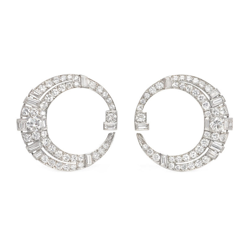 Art Deco front-to-back bypass hoop earrings