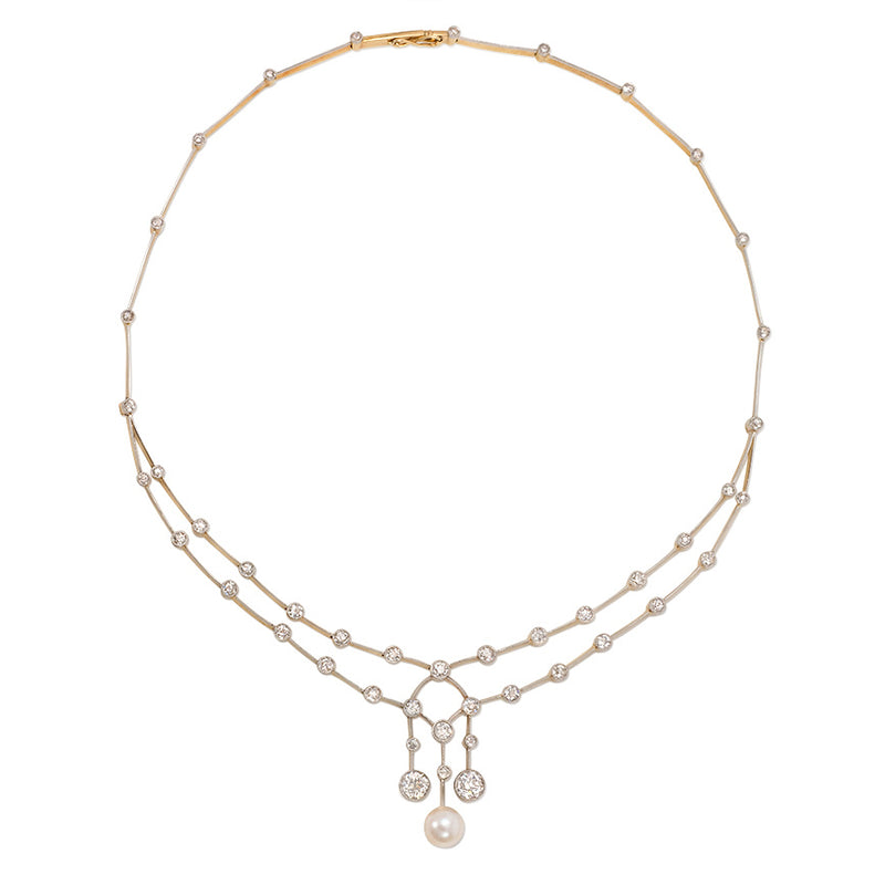 Edwardian pearl and diamond swag necklace