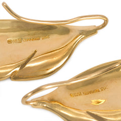 Gold feather earrings, Angela Cummings