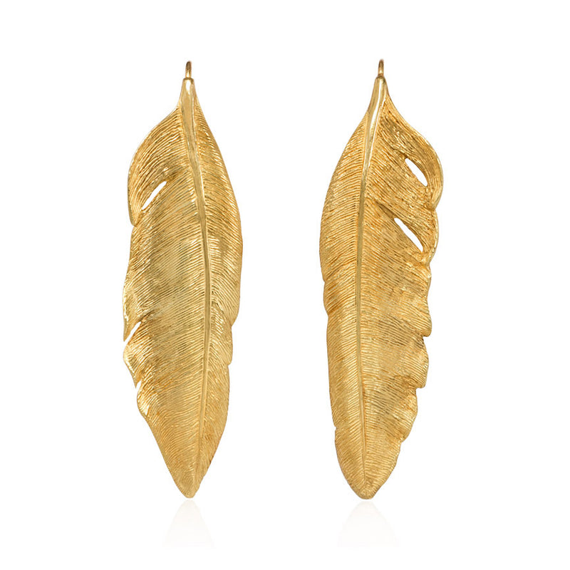 Gold feather earrings, Angela Cummings