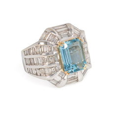 Aquamarine and diamond cocktail ring
