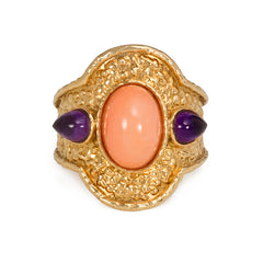 Gold, angel-skin coral, and amethyst ring, Van Cleef and Arpels, Paris