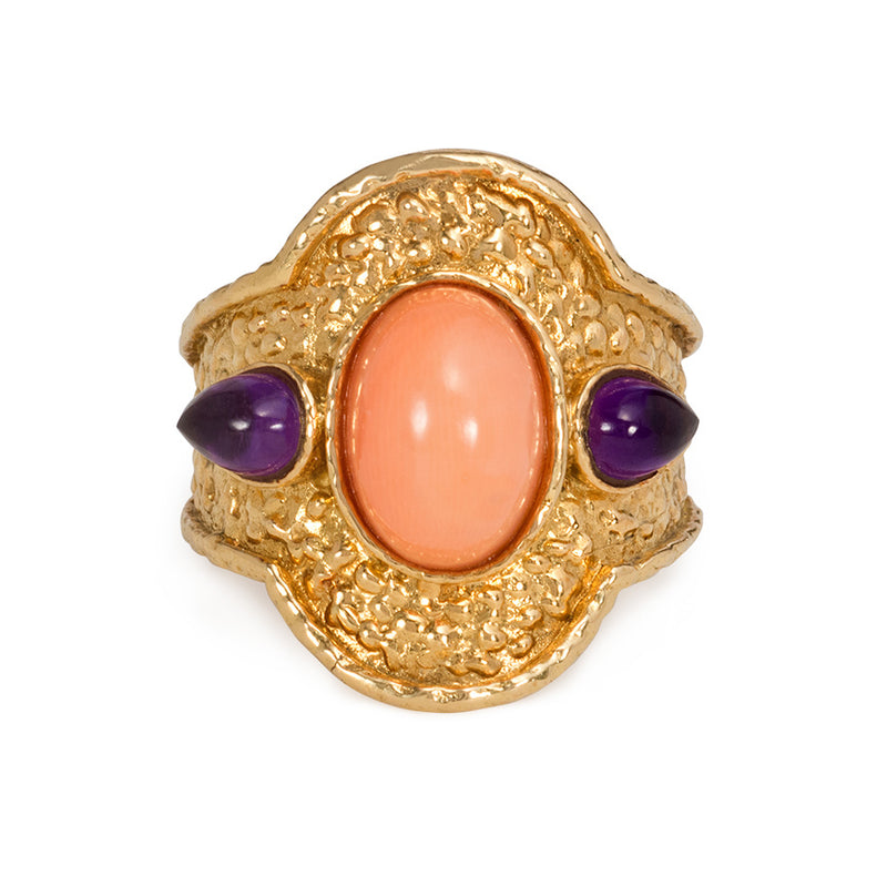 Gold, angel-skin coral, and amethyst ring, Van Cleef and Arpels, Paris
