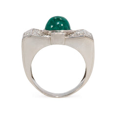 Art Deco diamond and emerald plaque ring