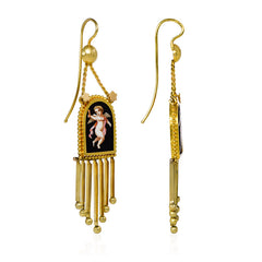 Antique gold cupid pendant earrings