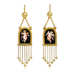 Antique gold cupid pendant earrings