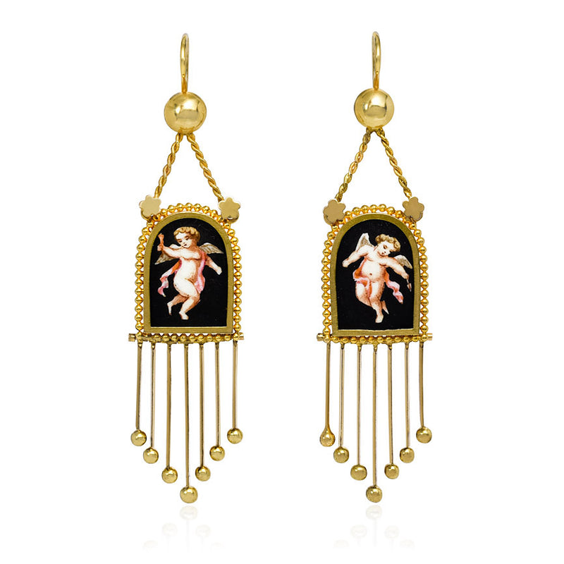 Antique gold cupid pendant earrings