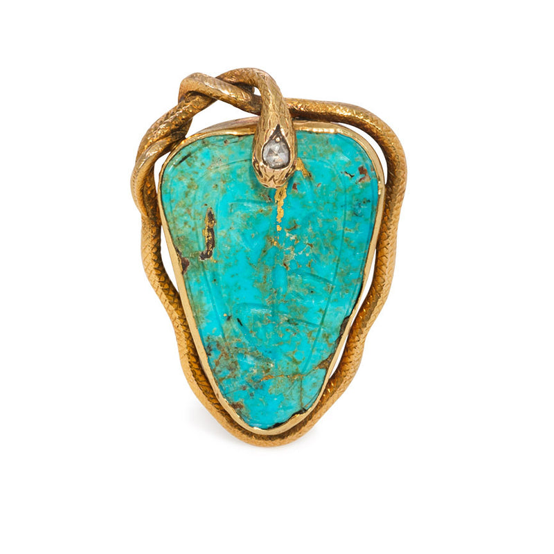 Antique gold and turquoise snake brooch