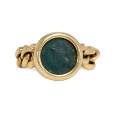 Flexible gold ring set with an ancient Greek coin. Bulgari.