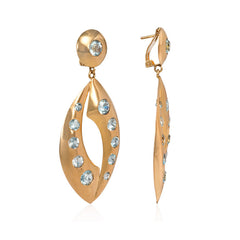 Retro gold and aquamarine pendant earrings