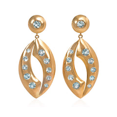 Retro gold and aquamarine pendant earrings