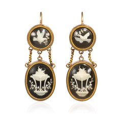 Georgian carved bone, ebony, and gold demi-parure