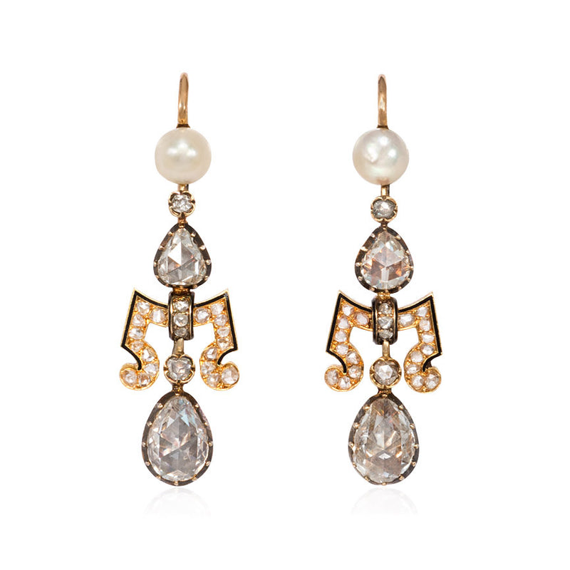Antique gold, diamond, and pearl earrings