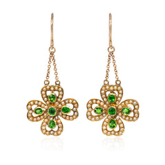 Antique gold and demantoid garnet clover earrings.