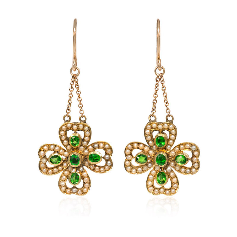 Antique gold and demantoid garnet clover earrings.