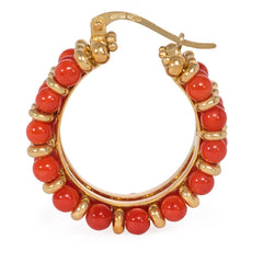 Gold and coral bead hoop earrings, Italy