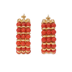 Gold and coral bead hoop earrings, Italy