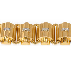Retro gold and diamond scalloped bracelet