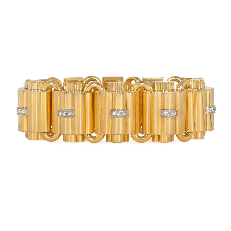 Retro gold and diamond scalloped bracelet