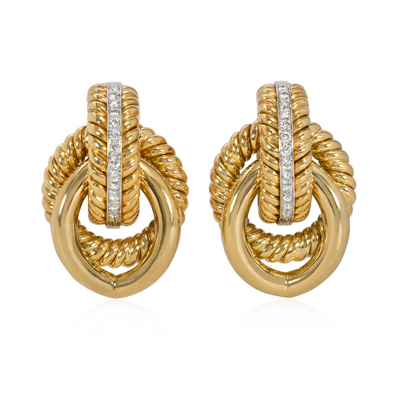 Gold and diamond interlocking earrings, Italy