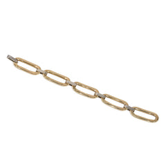 Gold oblong link and diamond bracelet
