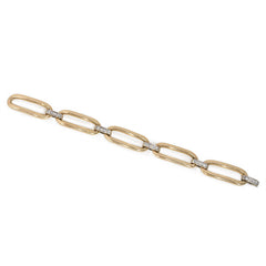 Gold oblong link and diamond bracelet