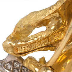 Gold cat and diamond fish brooch, Tiffany & Co.