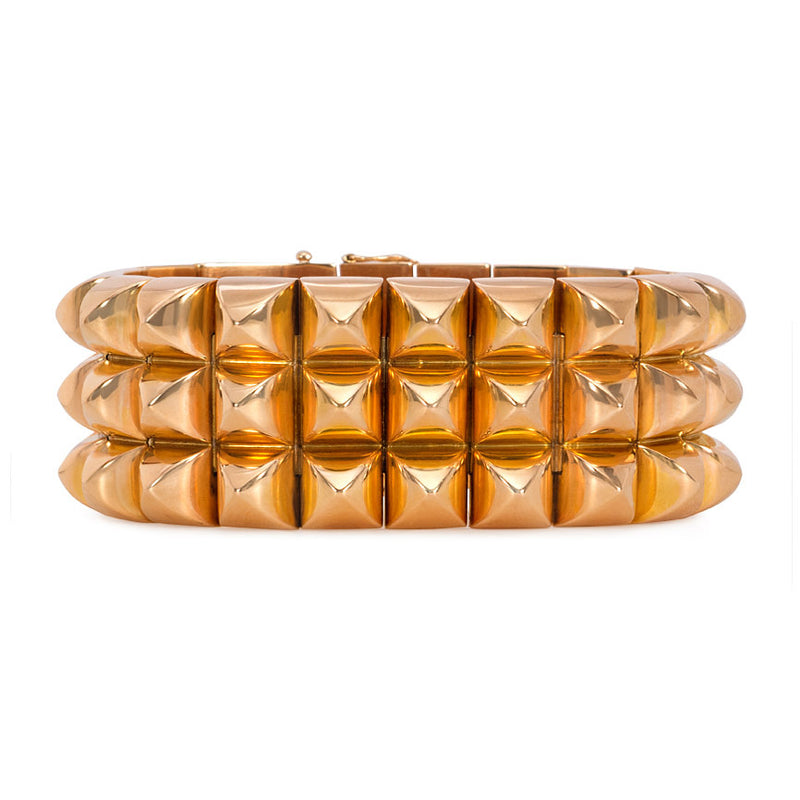 Retro rose gold pyramid link bracelet, France.