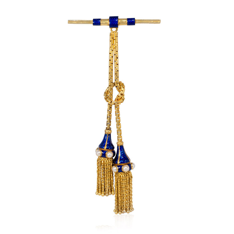 Antique gold and enamel tassel brooch